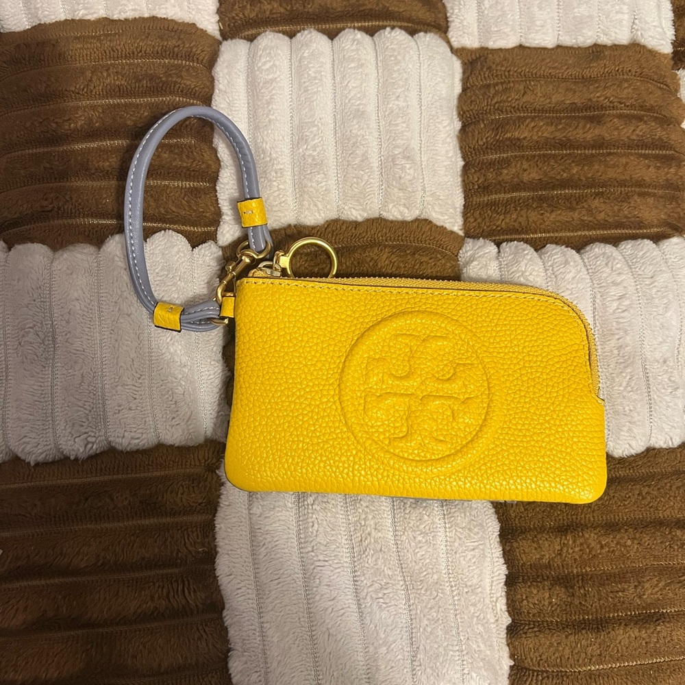Tory Burch Perry Bombe Color Block Top Zip Card Case in Goldfinch NWTS!